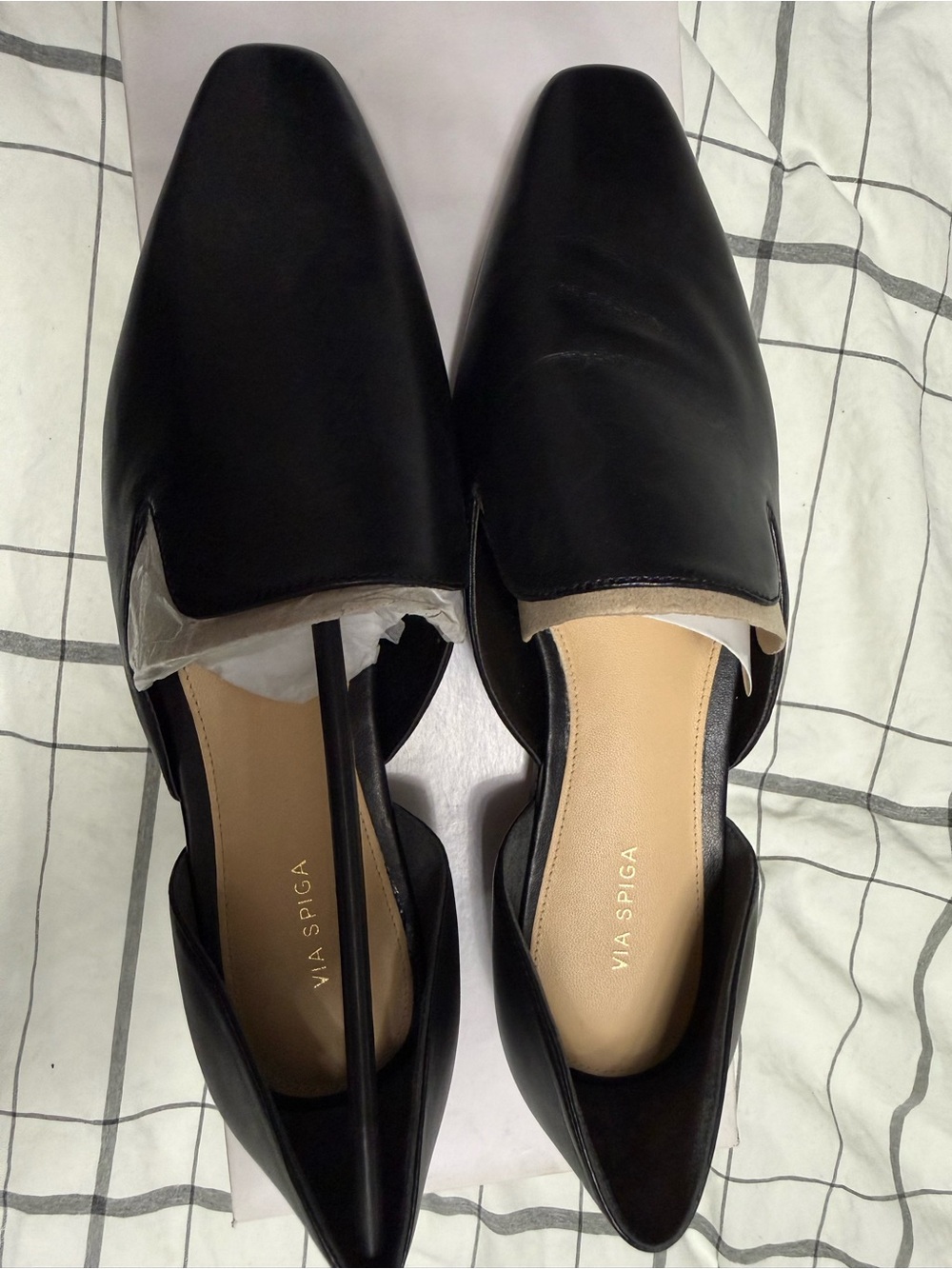 Via Spiga Black Leather Pointed Backless Loafers